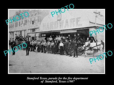 OLD LARGE HISTORIC PHOTO OF STAMFORD TEXAS, THE TOWN FIRE BRIGADE PARADE c1907 1