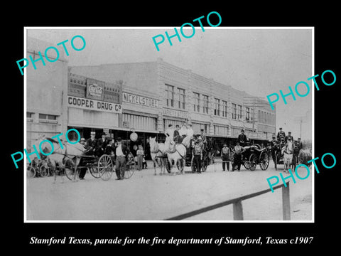 OLD LARGE HISTORIC PHOTO OF STAMFORD TEXAS, THE TOWN FIRE BRIGADE PARADE c1907 2