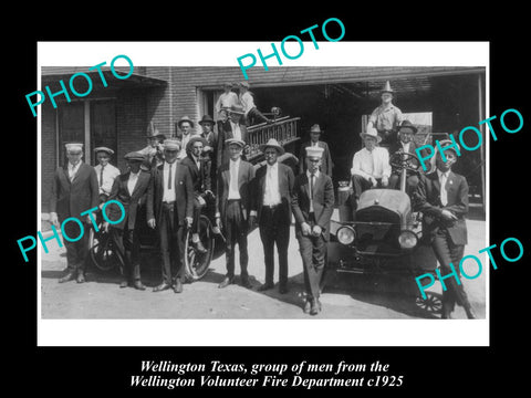 OLD LARGE HISTORIC PHOTO OF WELLINGTON TEXAS, THE FIRE DEPARTMENT BRIGADE c1925