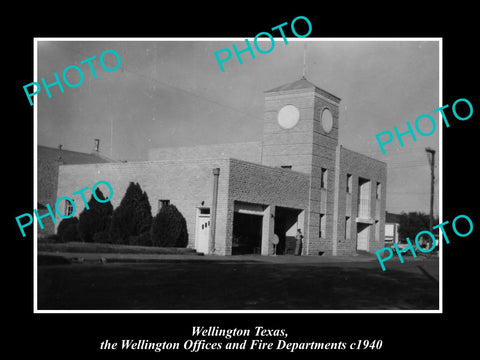 OLD LARGE HISTORIC PHOTO OF WELLINGTON TEXAS, THE FIRE DEPARTMENT STATION c1940