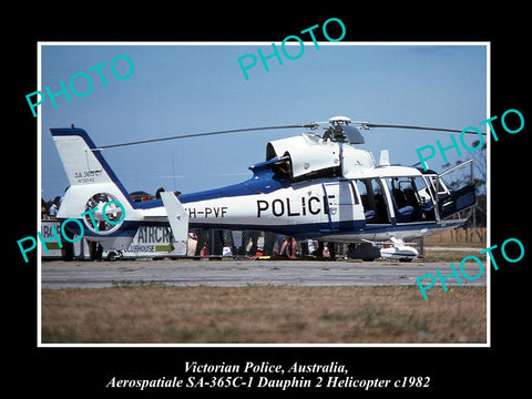 OLD LARGE HISTORIC PHOTO OF VICTORIAN POLICE DAUPHIN 2 HELICOPTER 1982 AUSTRALIA