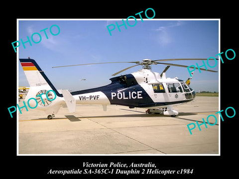 OLD LARGE HISTORIC PHOTO OF VICTORIAN POLICE DAUPHIN 2 HELICOPTER 1984 AUSTRALIA