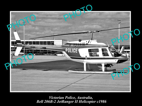 OLD LARGE HISTORIC PHOTO OF VICTORIAN POLICE BELL JETRANGER HELICOPTER 1986