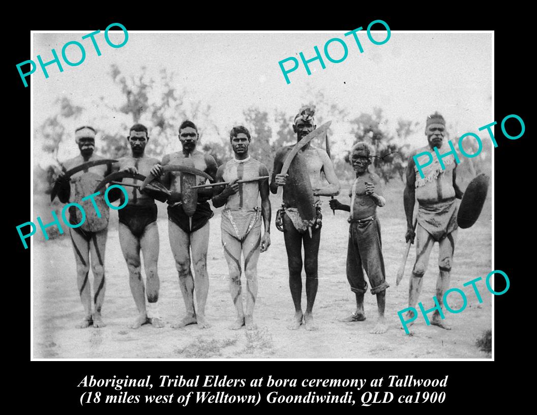 OLD LARGE HISTORIC PHOTO OF ABORIGINAL ELDERS IN BORA CEREMONY, GOONDIWINDI 1900