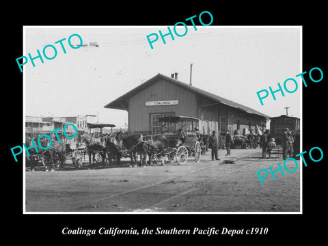 OLD HISTORIC PHOTO OF COALINGA CALIFORNIA, SOUTHERN PACIFIC RAILROAD DEPOT c1910