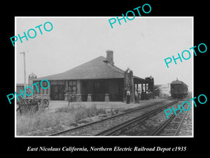 OLD HISTORIC PHOTO OF EAST NICOLAUS CALIFORNIA, ELECTRIC RAILROAD DEPOT c1935