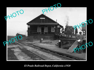 OLD HISTORIC PHOTO OF EL PRADO CALIFORNIA, THE RAILROAD DEPOT STATION c1920