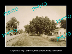 OLD LARGE HISTORIC PHOTO OF KNIGHTS LANDING CALIFORNIA, RAILROAD DEPOT c1920