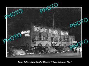 OLD LARGE HISTORIC PHOTO OF LAKE TAHOE NEVADA, THE WAGON WHEEL SALOON c1947