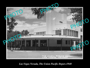 OLD LARGE HISTORIC PHOTO OF LAS VEGAS NEVADA, UNION PACIFIC RAILROAD DEPOT c1940