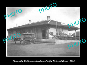 OLD HISTORIC PHOTO OF MARYSVILLE CALIFORNIA SOUTHERN PACIFIC RAILROAD DEPOT 1900