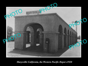 OLD HISTORIC PHOTO OF MARYSVILLE CALIFORNIA WESTERN PACIFIC RAILROAD DEPOT c1920