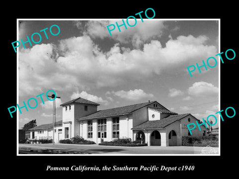 OLD HISTORIC PHOTO OF POMONA CALIFORNIA, SOUTHERN PACIFIC RAILROAD DEPOT c1940