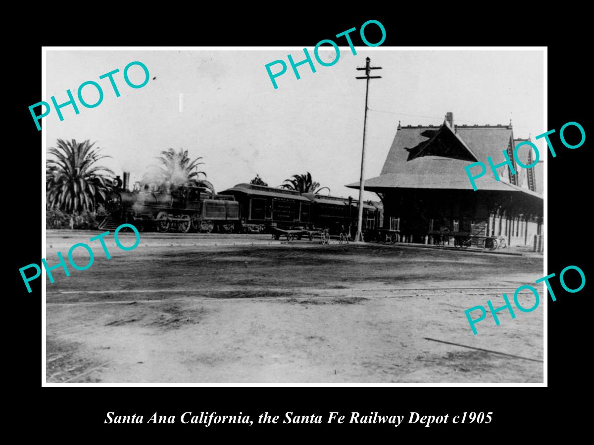 OLD LARGE HISTORIC PHOTO OF SANTA ANA CALIFORNIA, SANTA FE RAILROAD DEPOT 1905