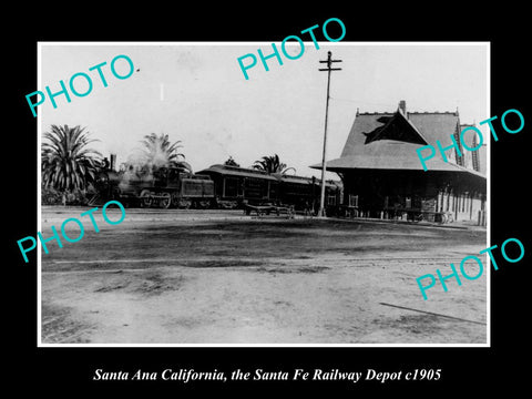 OLD LARGE HISTORIC PHOTO OF SANTA ANA CALIFORNIA, SANTA FE RAILROAD DEPOT 1905