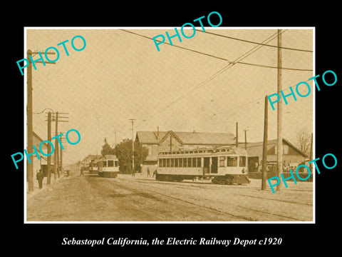 OLD LARGE HISTORIC PHOTO OF SEBASTOPOL CALIFORNIA, ELECTRIC RAILROAD DEPOT c1920