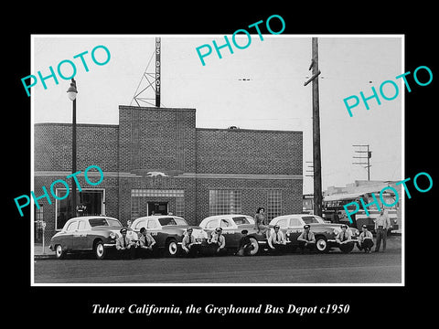 OLD LARGE HISTORIC PHOTO OF TULARE CALIFORNIA, THE GREYHOUND BUS DEPOT c1950