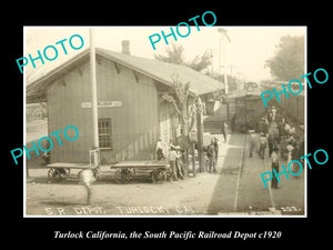 OLD HISTORIC PHOTO OF TURLOCK CALIFORNIA, SOUTHERN PACIFIC RAILROAD DEPOT 1920