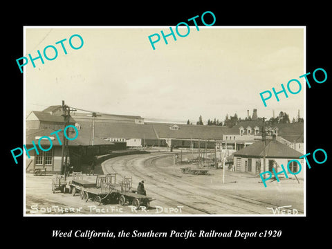 OLD HISTORIC PHOTO OF WEED CALIFORNIA, SOUTHERN PACIFIC RAILROAD DEPOT 1920