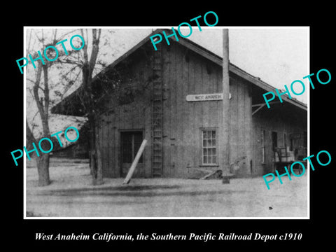 OLD HISTORIC PHOTO OF W ANAHEIM CALIFORNIA, SOUTHERN PACIFIC RAILROAD DEPOT 1910