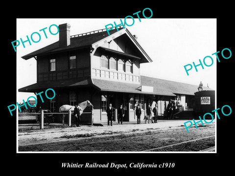 OLD LARGE HISTORIC PHOTO OF WHITTIER CALIFORNIA, THE RAILROAD DEPOT STATION 1910