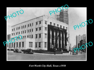 OLD LARGE HISTORIC PHOTO OF FORT WORTH TEXAS, VIEW OF CITY HALL c1950