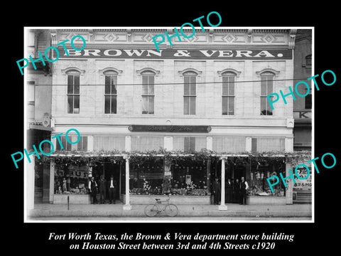 OLD LARGE HISTORIC PHOTO OF FORT WORTH TEXAS, BROWN & VERA DEPARTMENT STORE 1920