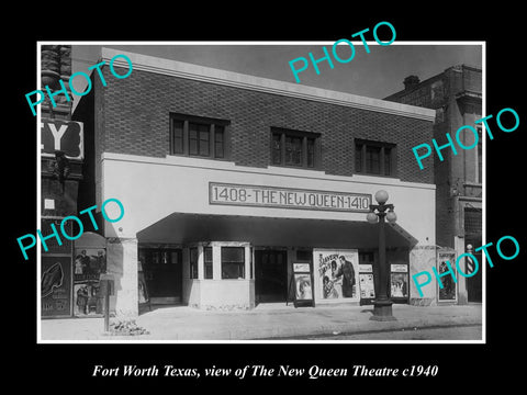 OLD LARGE HISTORIC PHOTO OF FORT WORTH TEXAS, THE NEW QUEEN THEATRE c1940