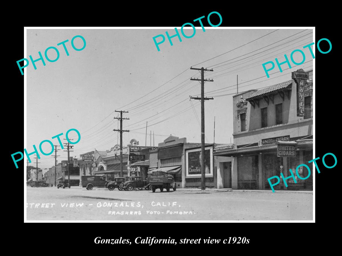 OLD LARGE HISTORIC PHOTO OF GONZALES CALIFORNIA, STREET VIEW c1920s