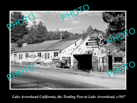 OLD LARGE HISTORIC PHOTO OF LAKE ARROWHEAD CALIFORNIA, TRADING POST STORE 1947