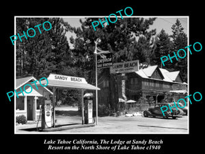 OLD LARGE HISTORIC PHOTO OF LAKE TAHOE CALIFORNIA, THE SANDY BEACH RESORT c1940