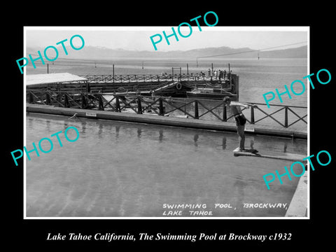 OLD LARGE HISTORIC PHOTO OF LAKE TAHOE CALIFORNIA, SWIMMING POOLAT BROCKWAY 1932