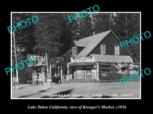 OLD LARGE HISTORIC PHOTO OF LAKE TAHOE CALIFORNIA, VIEW OF KREUGERS MARKET c1936