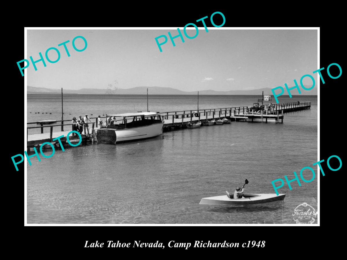 OLD LARGE HISTORIC PHOTO OF LAKE TAHOE NEVADA, CAMP RICHARDSON PIER c1948