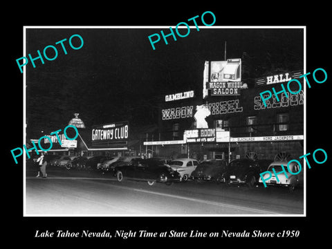 OLD LARGE HISTORIC PHOTO OF LAKE TAHOE NEVADA, GATEWAY CLUB & W/W SALOON c1950