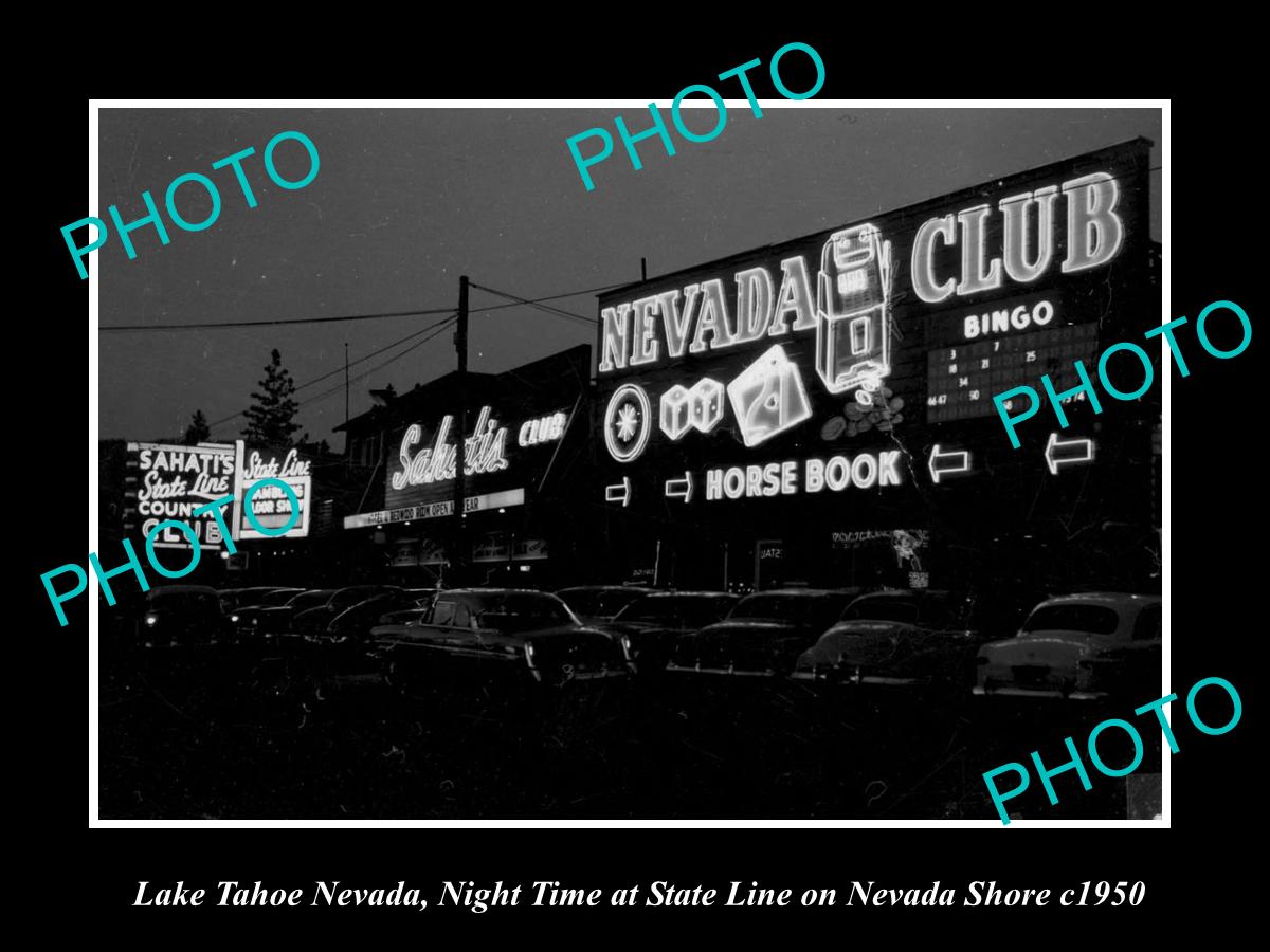 OLD LARGE HISTORIC PHOTO OF LAKE TAHOE NEVADA, VIEW OF THE NEVADA CLUB c1950