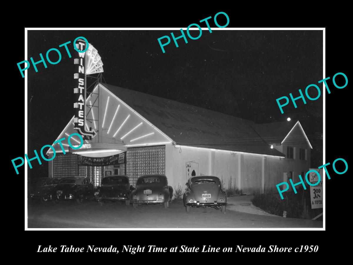 OLD LARGE HISTORIC PHOTO OF LAKE TAHOE NEVADA, VIEW OF THE TWIN STATES CLUB 1950