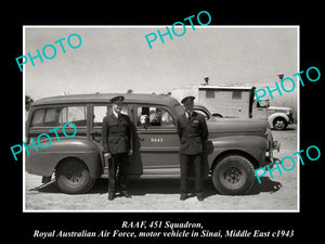 OLD LARGE HISTORIC PHOTO OF RAAF AIR FORCE 451 SQUADRON CAR IN MIDDLE EAST c1943