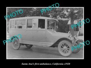 OLD LARGE HISTORIC PHOTO OF SANTA ANA CALIFORNIA, THEIR FIRST AMBULANCE c1920s