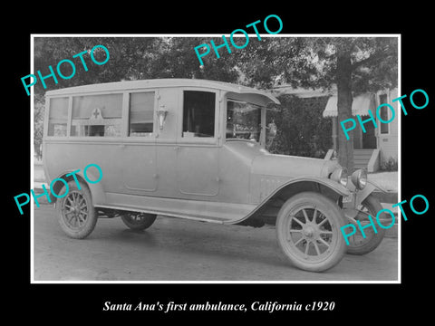 OLD LARGE HISTORIC PHOTO OF SANTA ANA CALIFORNIA, THEIR FIRST AMBULANCE c1920s