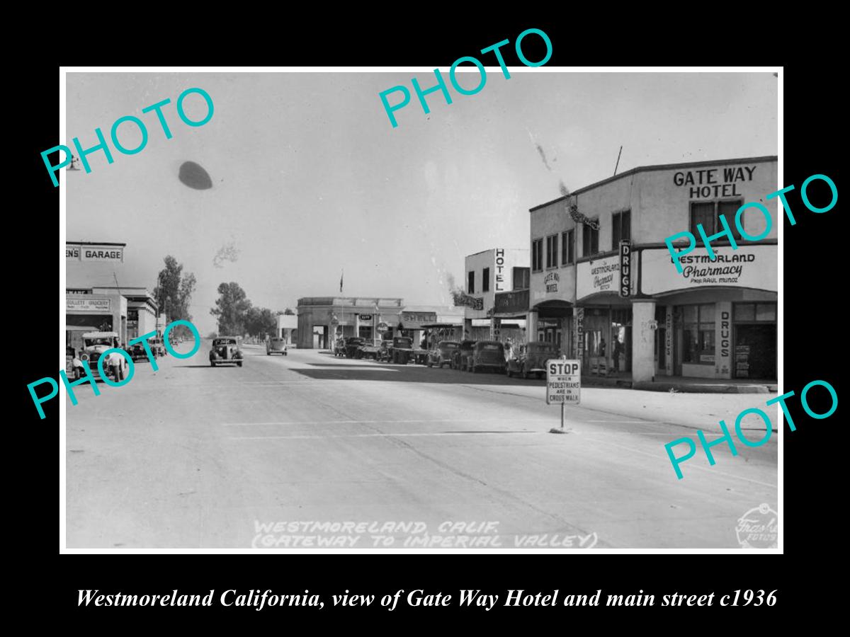 OLD LARGE HISTORIC PHOTO OF WESTMORELAND CALIFORNIA, VIEW OF MAIN STREET c1936