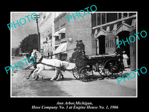 OLD LARGE HISTORIC PHOTO OF ANN ARBOR MICHIGAN, THE FIRE STATION WAGON c1906