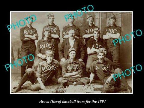 OLD LARGE HISTORIC PHOTO OF AVOCA IOWA, THE AVOCA BASEBALL TEAM c1894