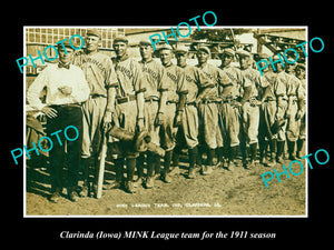 OLD LARGE HISTORIC PHOTO OF CLARINDA IOWA, THE MINK LEAGUE BASEBALL TEAM c1911