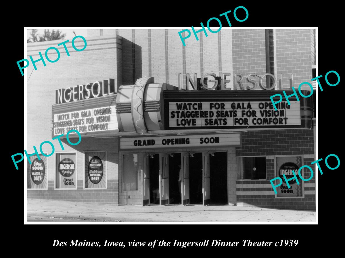 OLD LARGE HISTORIC PHOTO OF DES MOINES IOWA, VIEW OF THE INGERSOLL THEATRE c1939