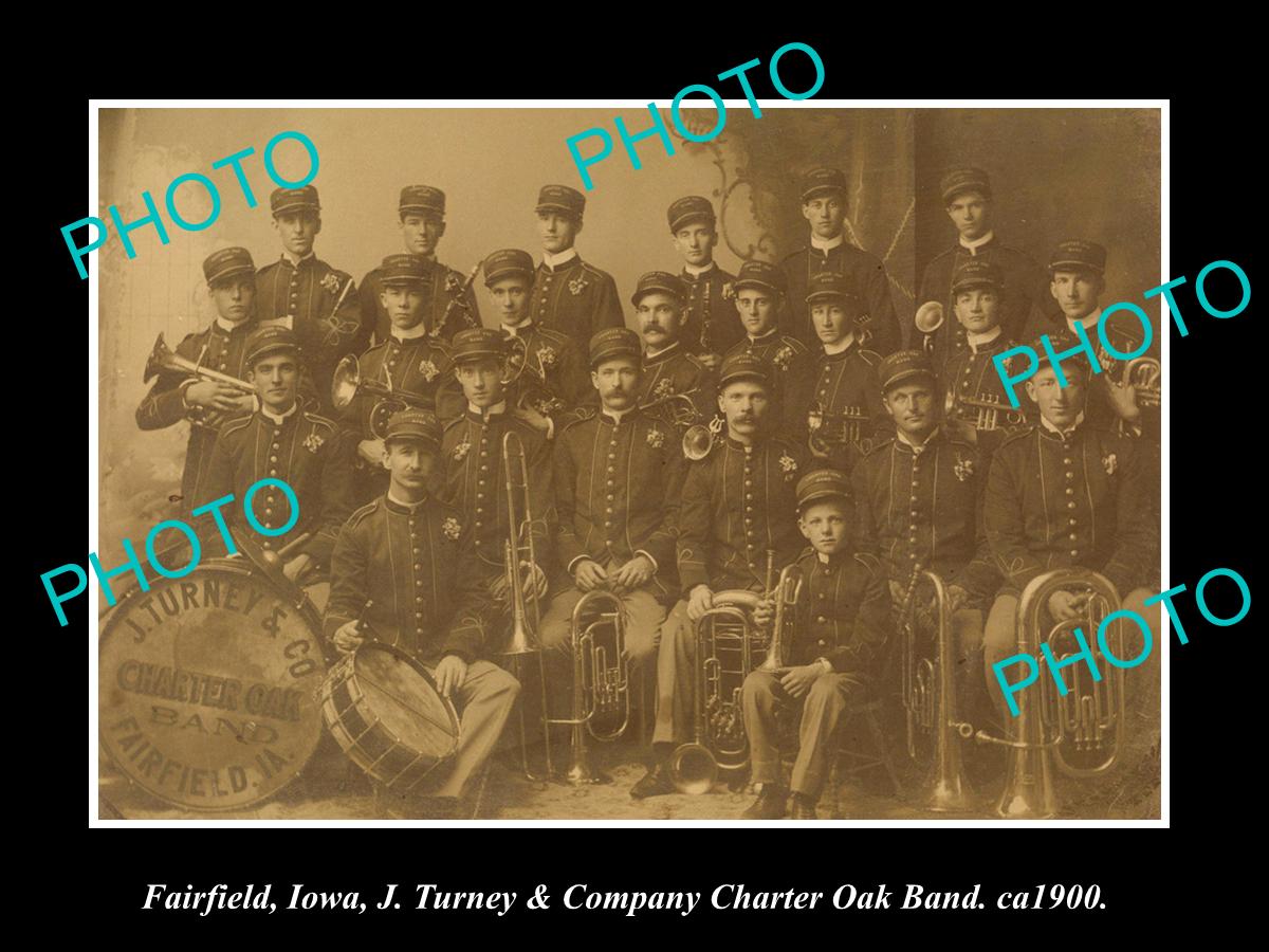 OLD LARGE HISTORIC PHOTO OF FAIRFIELD IOWA, THE TURNEY Co BRASS BAND c1900