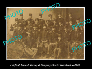 OLD LARGE HISTORIC PHOTO OF FAIRFIELD IOWA, THE TURNEY Co BRASS BAND c1900