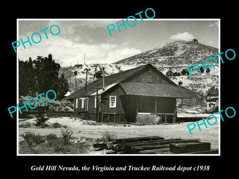 OLD LARGE HISTORIC PHOTO OF GOLD HILL NEVADA, V&T RAILROAD DEPOT STATION c1938