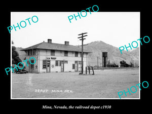 OLD LARGE HISTORIC PHOTO OF MINA NEVADA, THE RAILROAD DEPOT STATION c1930