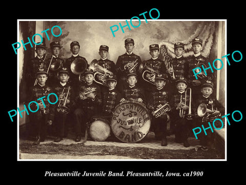 OLD LARGE HISTORIC PHOTO OF PLEASANTVILLE IOWA, PLEASANTVILLE BRASS BAND c1900